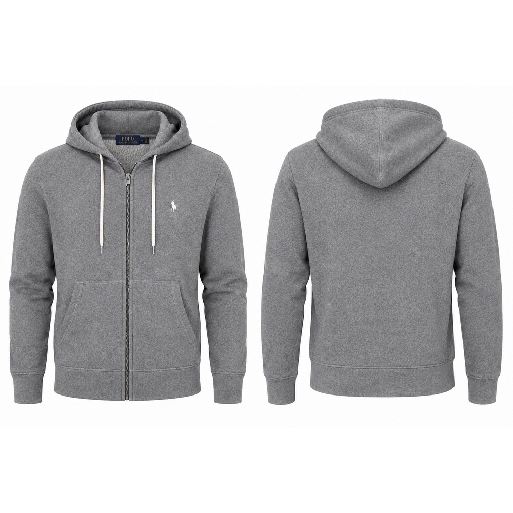Polo Ralph Lauren Hoodie Mens L Gray Full Zip Pony Logo Cotton French Terry